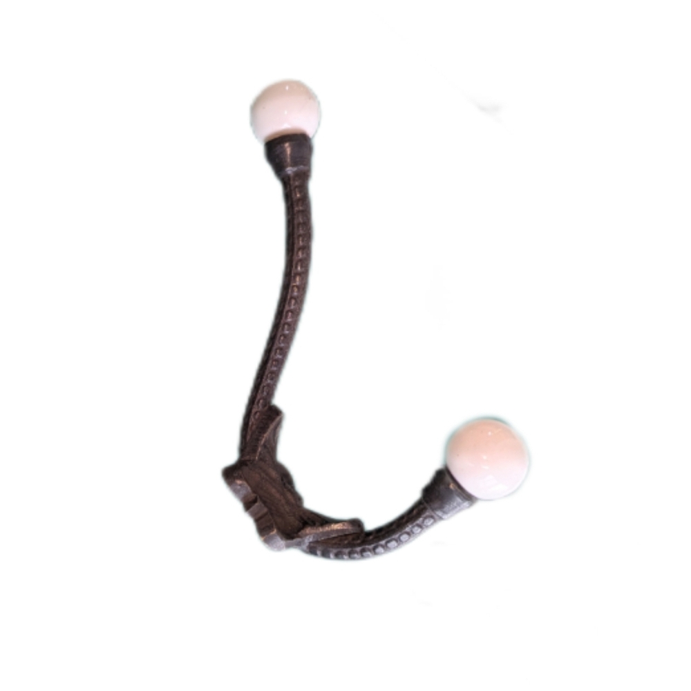6 x New Iron Double Hooks with Ceramic Knobs
